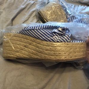 Blue and white striped espadrilles. Size 9. NWOT.